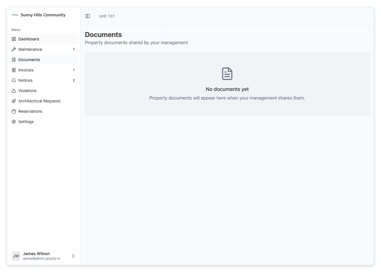 Documents list in portal