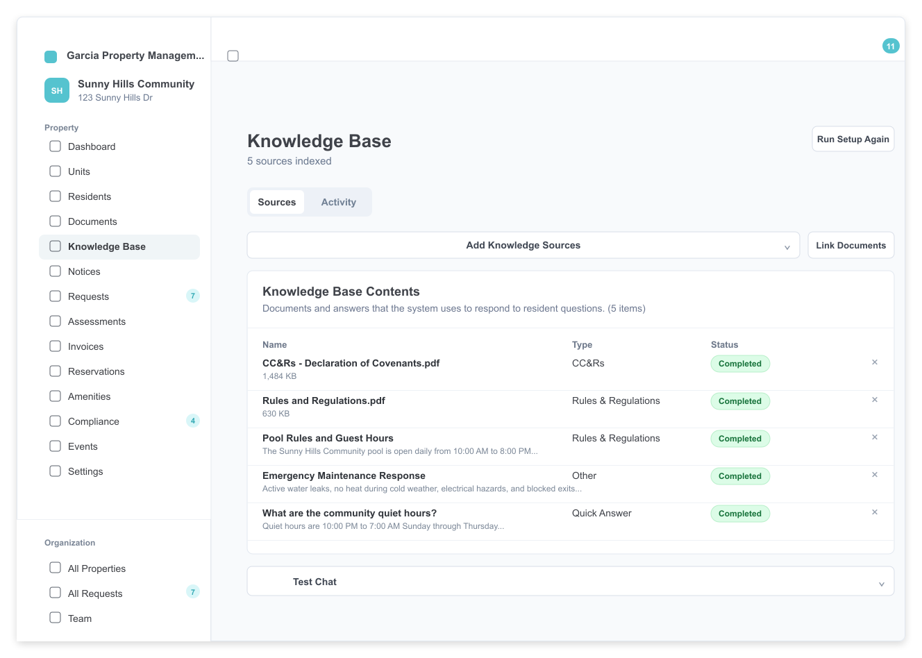 Knowledge Base sources page