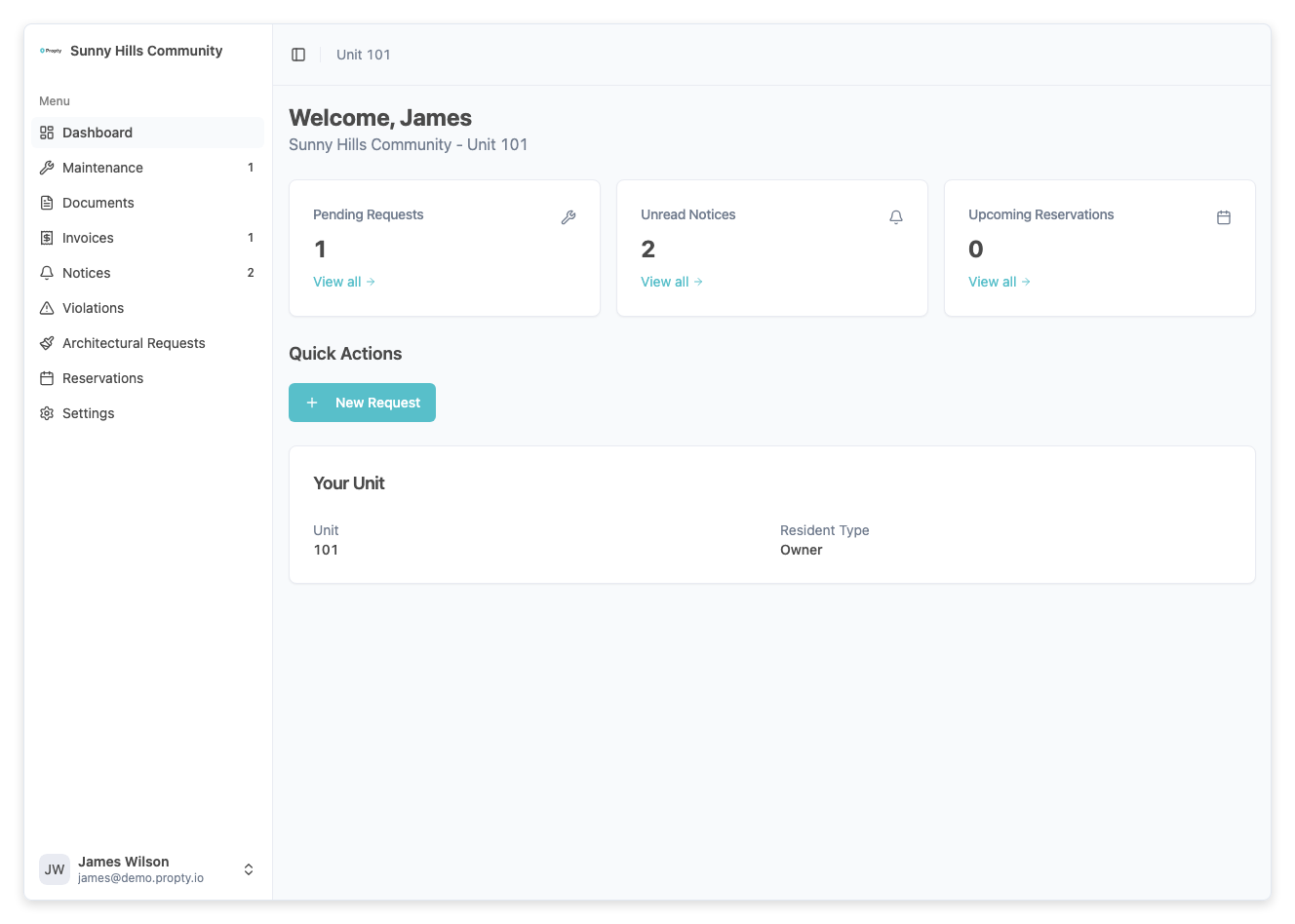 Resident portal dashboard