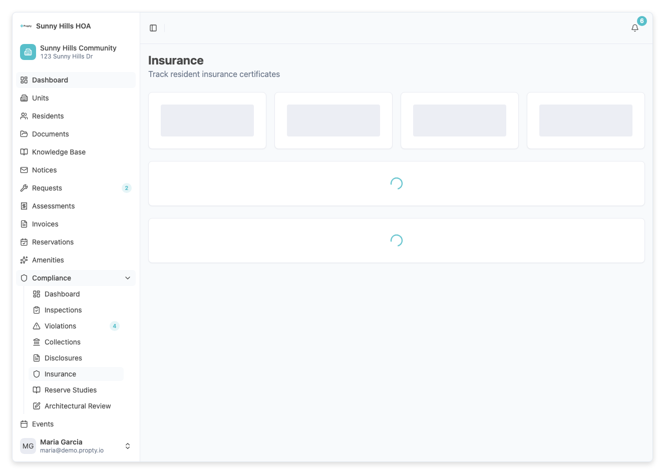 Insurance tracking page