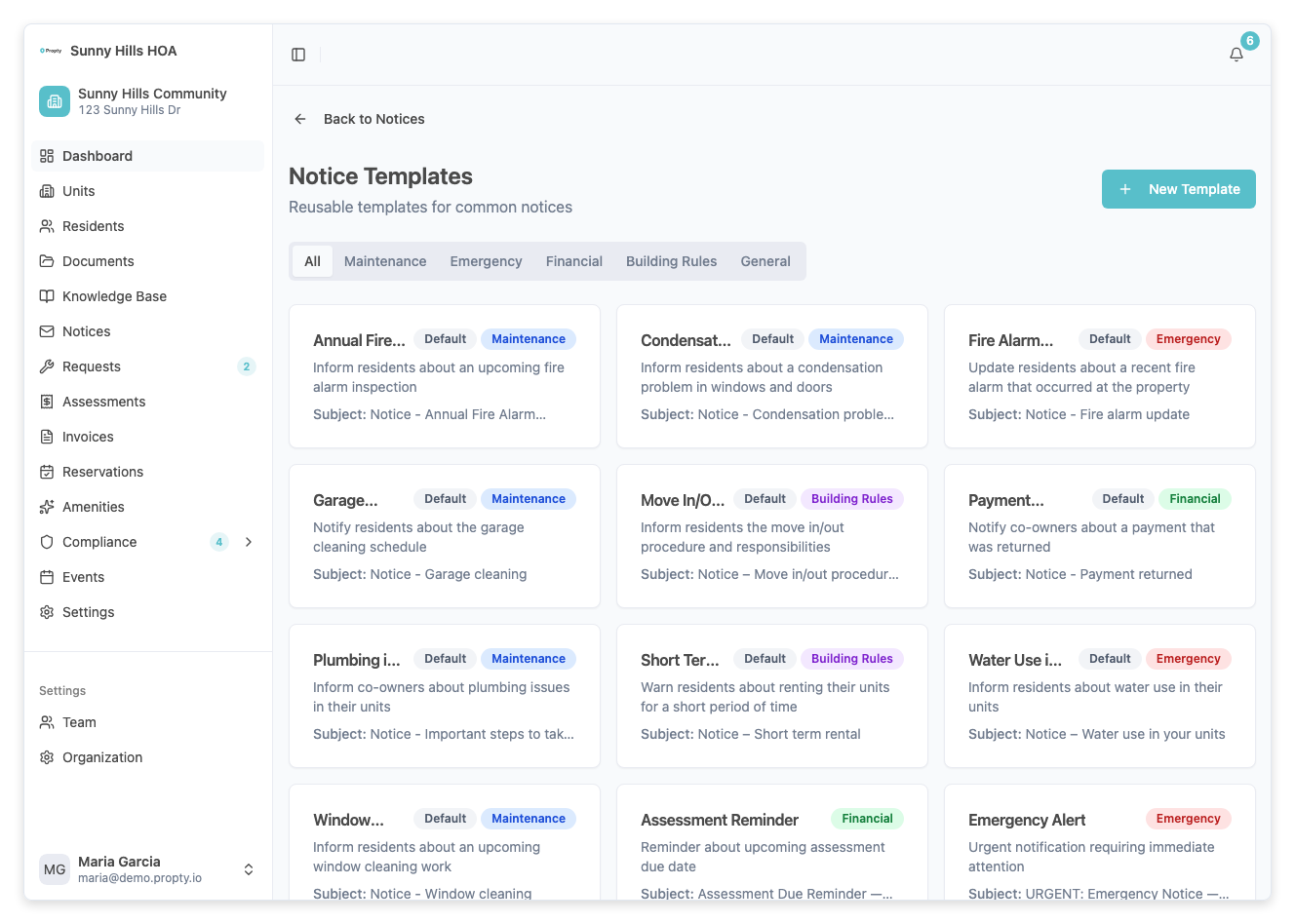 Notice templates page