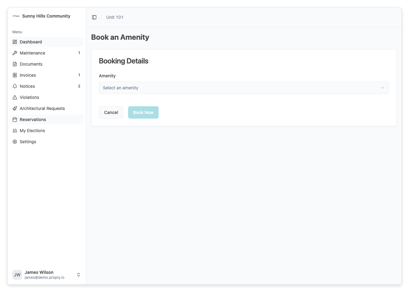 Amenity calendar view