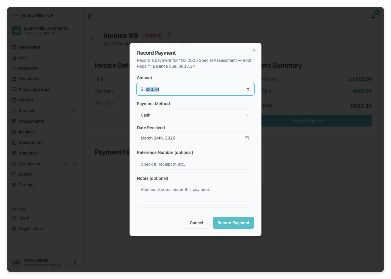Payment recorded successfully