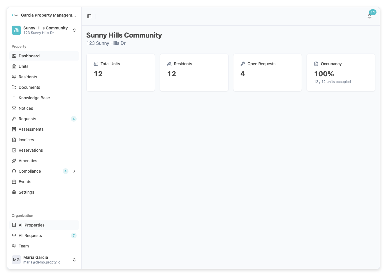 Property dashboard with onboarding checklist