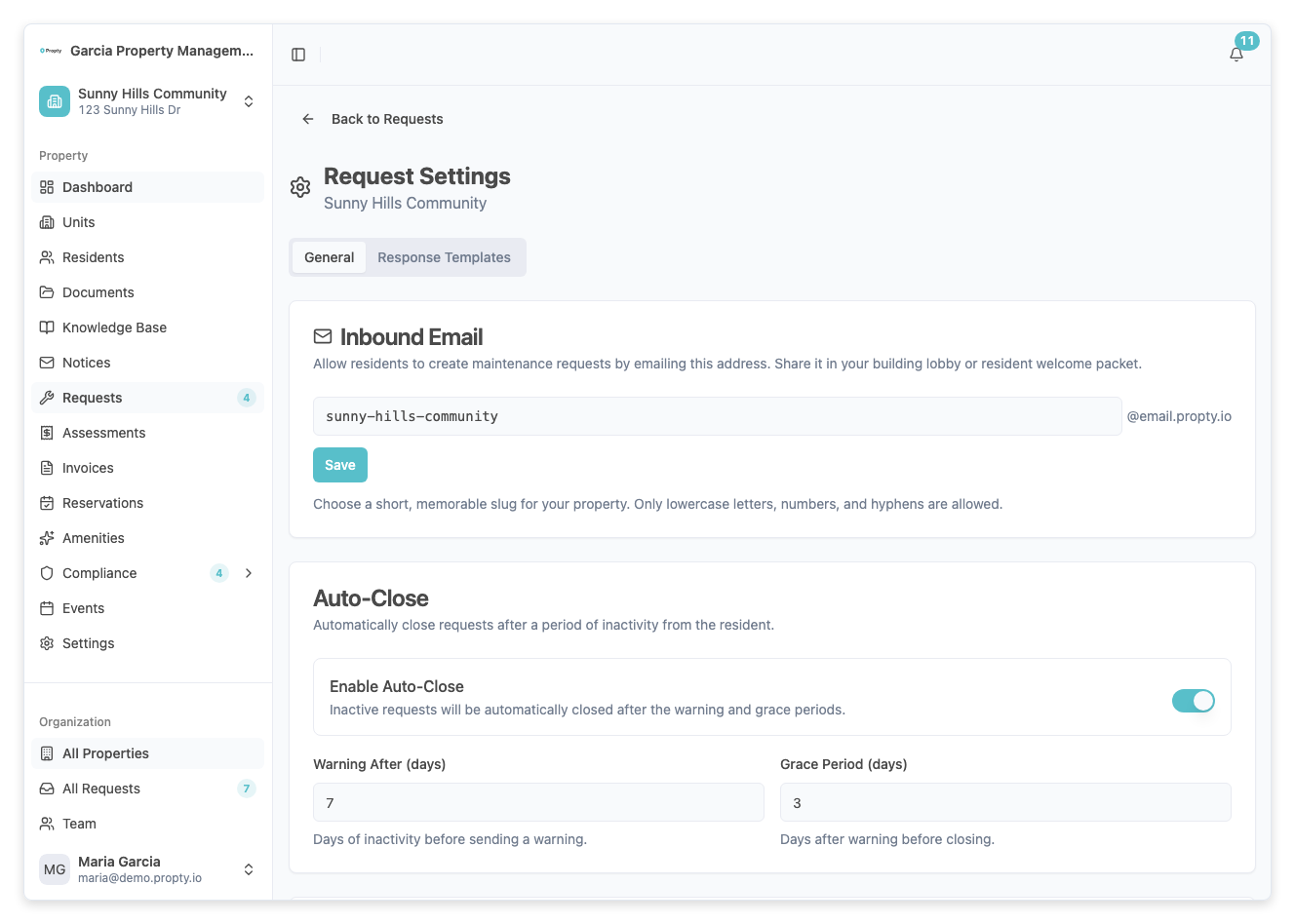 Request settings page