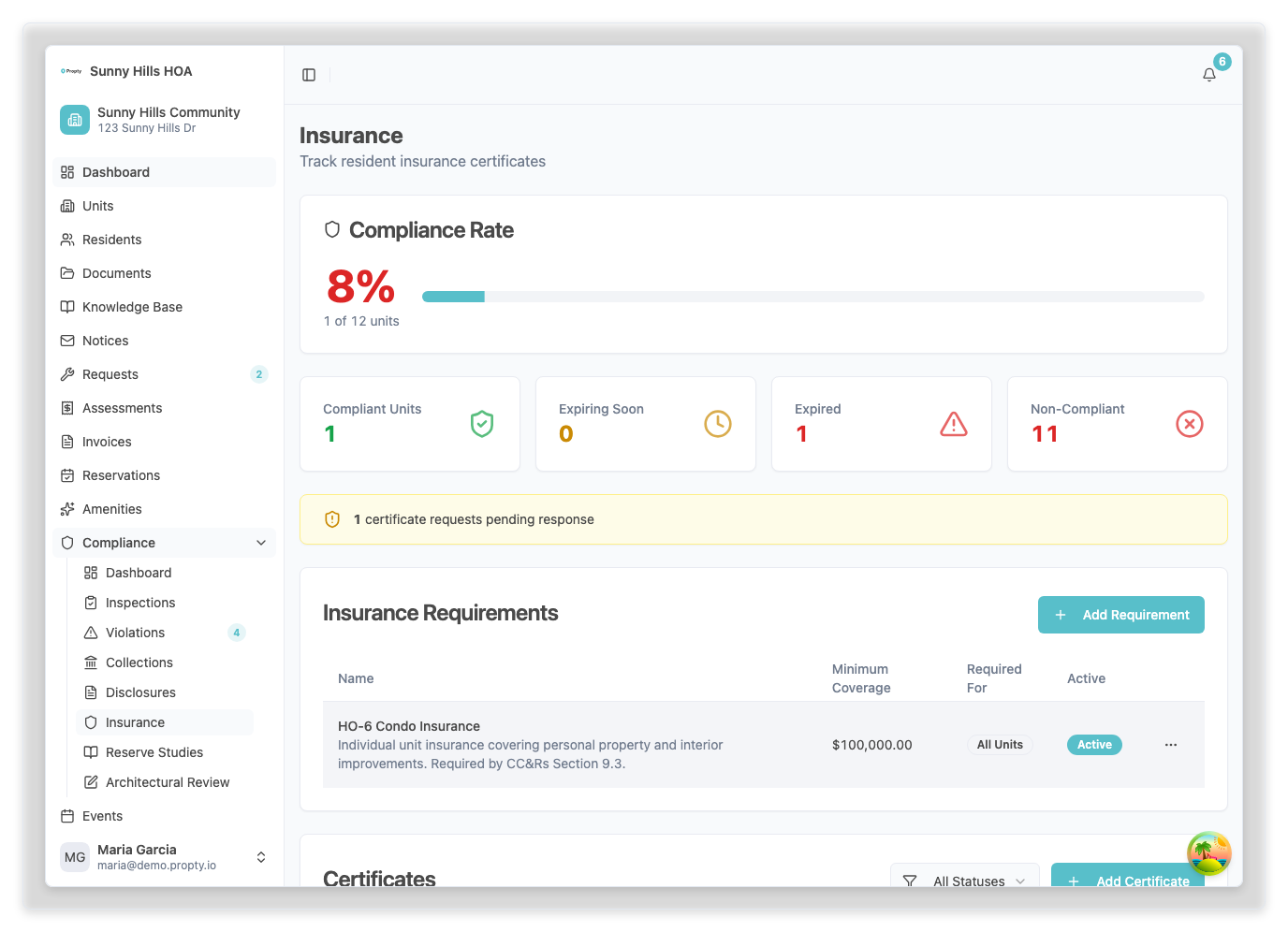 Formulaire d'ajout de certificat d'assurance